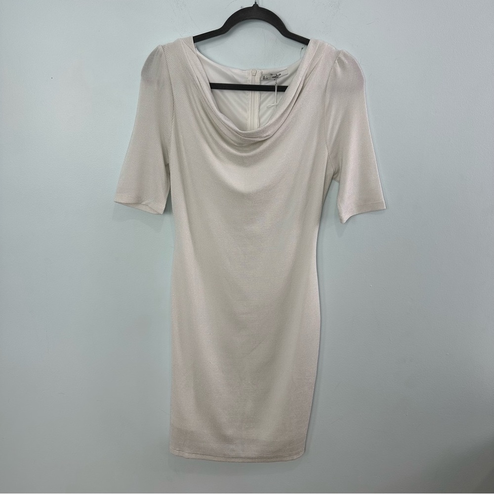 Grifflin Paris White Short Sleeved Dress With Silver Threads Size Large 9089